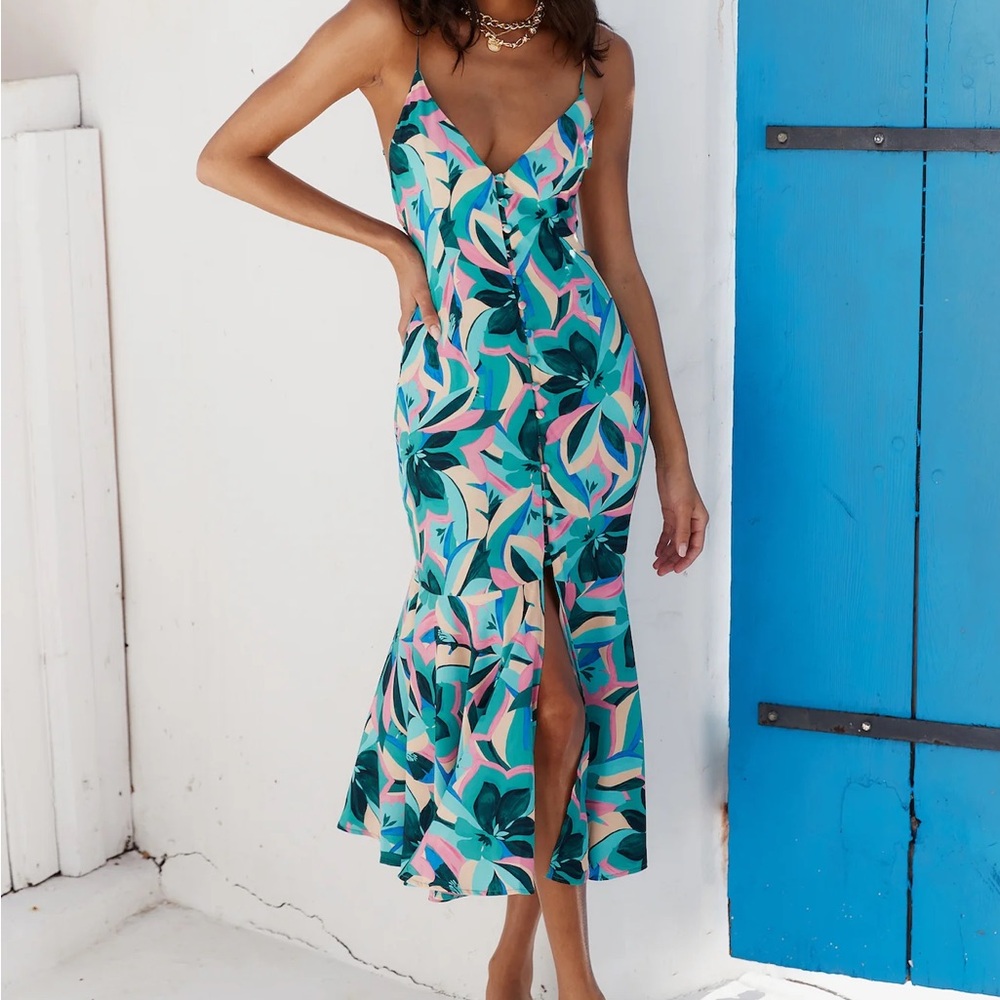 HELLO MOLLY Aloha Honey Midi Dress Blue Size M NWT